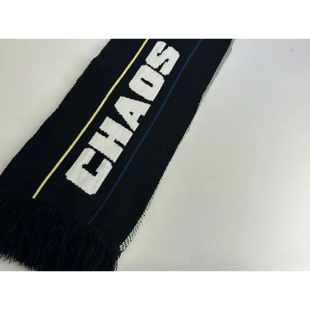 CHAOS Knit Fringe Scarf Black Blue Yellow Graphic Winter Fan Gear